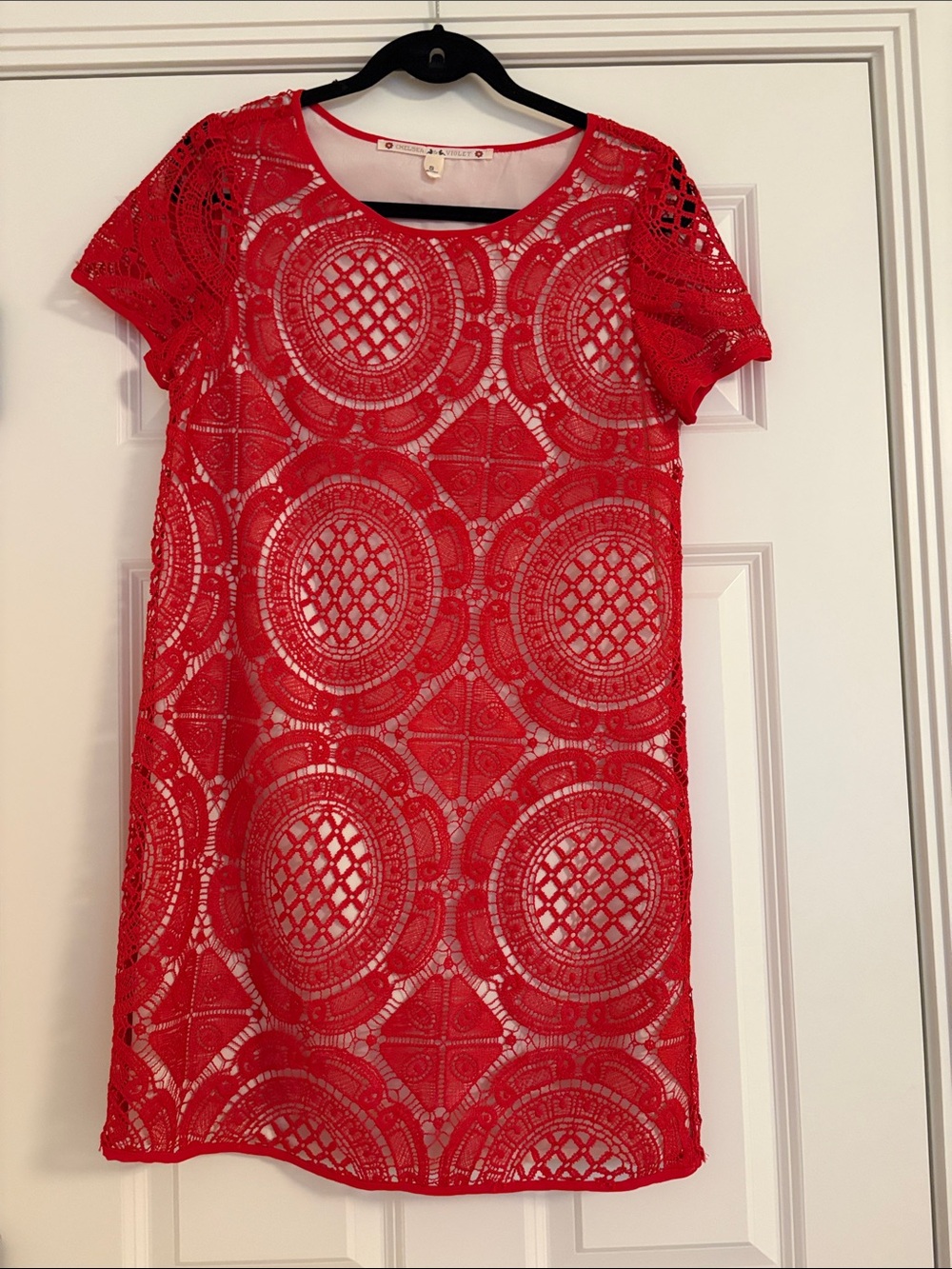 Chelsea & Violet Bright Red Circular Lace Shift Dress